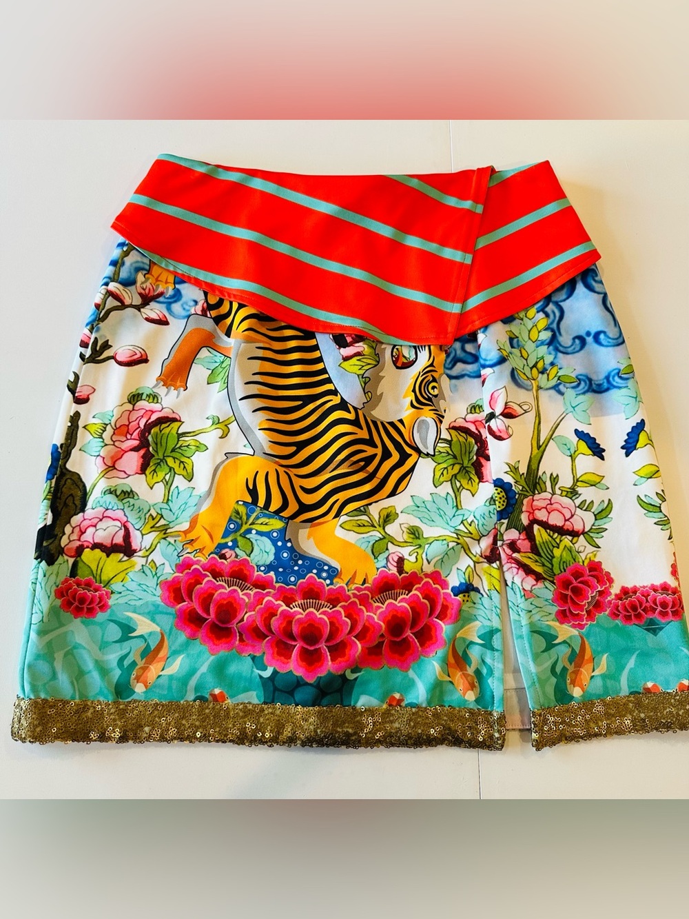 Rare! Benares Tiger & Floral Mini Skirt XS